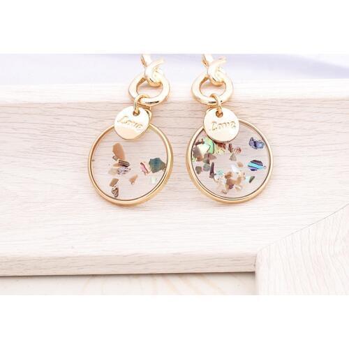 Transparent Round Resin Gold Color Love Nameplate Knot Drop Earrings For Women Gifts Fashion Jewelry Wholesale