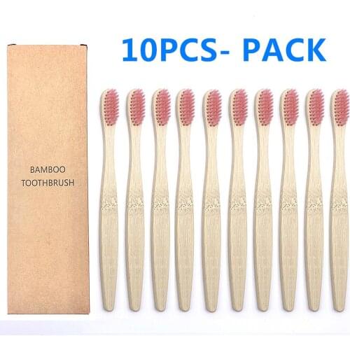 10-Pack Colorful Natural Bamboo Toothbrush Environment Wooden Rainbow Bamboo Toothbrush Oral Care Soft Bristle Wholesale