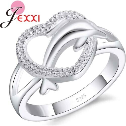 Romantic Dolphin Heart Ring For Girl Wedding Party Fashion 925 Sterling Silver Rings For Women Unique Birthday Presents