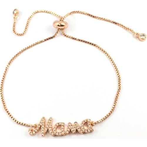 Rose Gold color Mama Clear CZ Evil Eye Hamsa Fatima Hand Charms for Women Adjustable Bracelets CZ jewelry