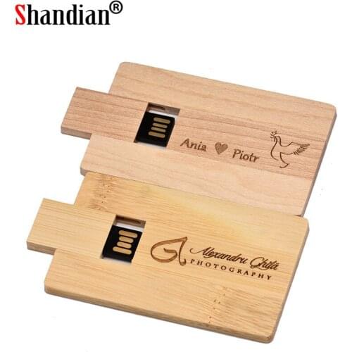 SHANGDIAN Carbonized bamboo Maple wooden card model LOGO 64GB Flash Drive 4GB 8GB 16GB 32GB Pendrive USB 2.0 Usb stick