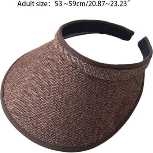 Women Ladies Summer Weave Straw Empty Top Beach Cap Clip-On Solid Color Large Wide Brim UV Protection Breathable Sun Visor Hat