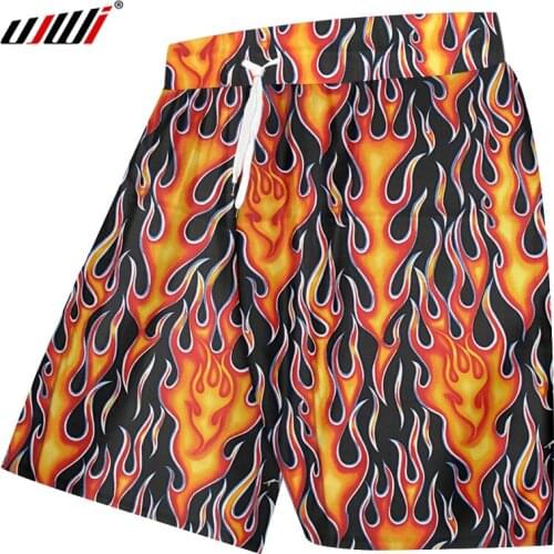 UJWI New Mens Black Flame Shorts Fashion Interesting 3D Full-body Printing Summer Shorts Harajuku Style Streetwear Dropship 5XL