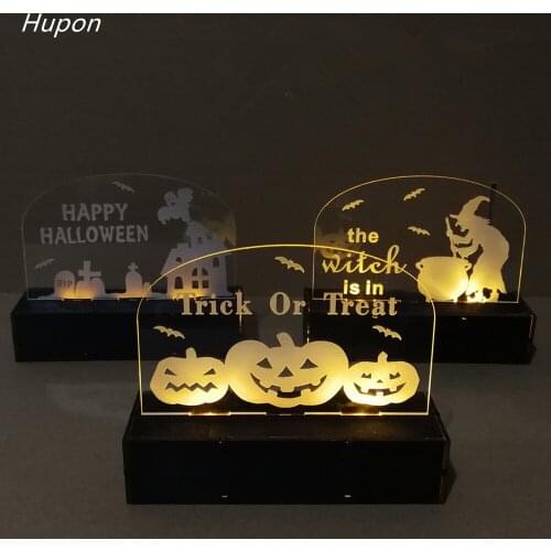 Halloween Decorations Wooden Pendant with LED Lights Acrylic Pumpkin Witch Ghost Ornaments Haunted House Party DIY Home Decor