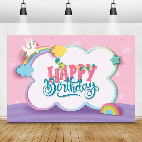 Vinyl Backgrounds For Photography Happy Birthday Party Rainbow Unicorn Star Customized Banner Photozone photo Backdrop Photocall