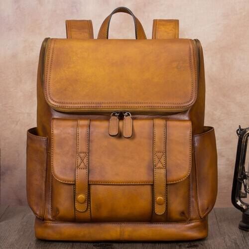 Vintage Leather Mens Backpack Men Laptop Bag Schoolbag First Layer Cowhide Retro Handmade Large-capacity Travel Backpacks male