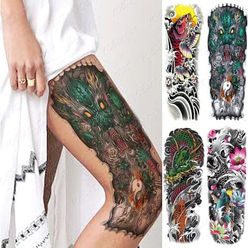 Waterproof Temporary Full Arm Tattoo Stickers Ink Koi Wave Dragon Lotus Totem Flash Tatoo Female Body Art Fake Sleeve Tatto Male