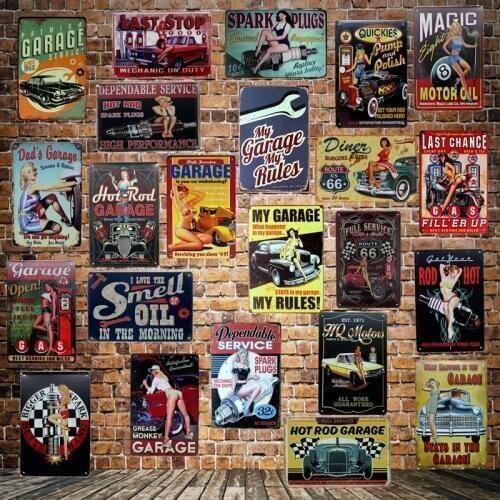 [ WellCraft ] Garage Motor oil Gas Vintage Route 66 Tin Signs Wall Plaque Custom IRON Painting Antique bar Pub Decor LT-1706