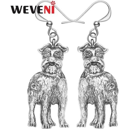 WEVENI Plated Alloy Antique Gold Schnauzer Dog Earrings Long Lovely Animal Drop Dangle Jewelry For Women Kid Girl Novelty Gift