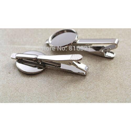 Tie Clip Bar with Round Bezel Blank Glass Resin Cabochon Settings Rhodium tone plated Tie Clips Clasps Mens Jewelry Findings