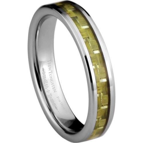 Yellowy and Silver Carbon Fiber Inlay Tungsten Carbide Band Width 4mm /TURI0023L