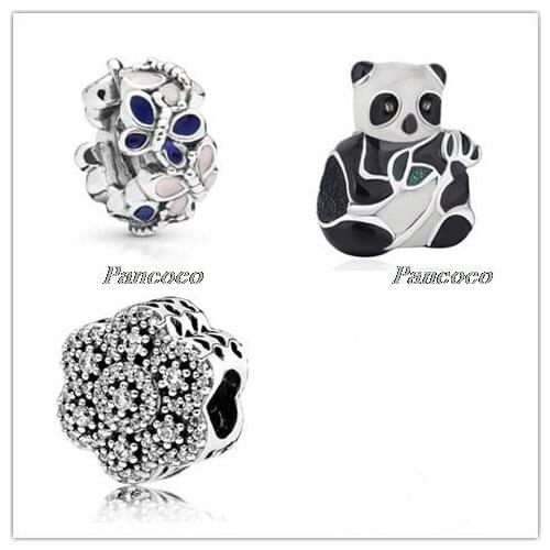 925 Sterling Silver Bead Charm Hollow Love Heart With Crystal Flower Bead Fit Women Pandora Bracelet & Necklace Jewelry