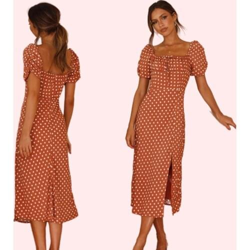 Temperament Sweet and Fashionable 2021 Summer New Dress Short-sleeved Lace Printed Polka Dot Women Split Dress LYQ268