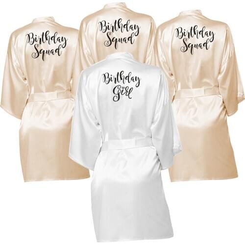 Birthday Girl & Birthday Squad Women Silky Satin Kimono Robe wedding party Bride Robe Dressing Gown