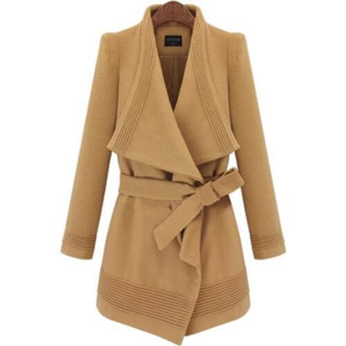 Savabien Women Coats And Jackets Winter 2019 Solid Lapel Belt Woolen Coat Long Sleev Vintage Elegant Coat Camel Overcoat Female