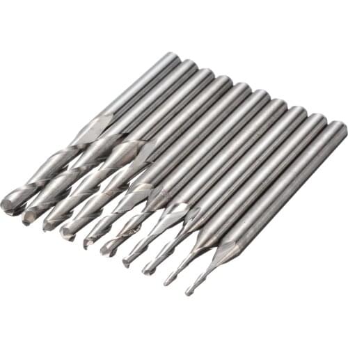 10Pcs 1/1.5/2.0/2.5/3.175mm Carbide Ball Nose End Mill Set Wood Cutter CNC Solid Carbide 2 Flute Bits CNC Engraving Router Bits