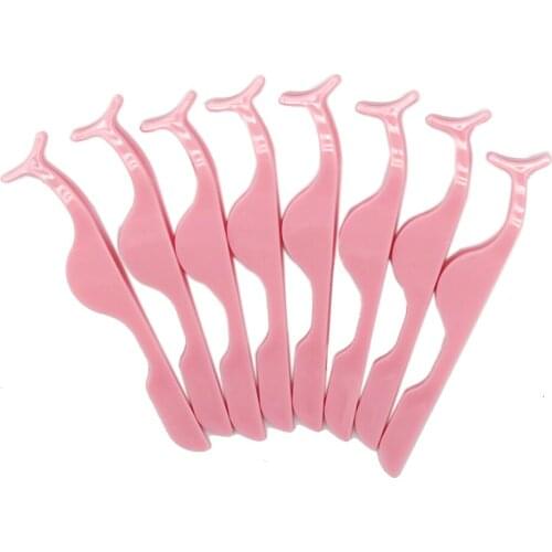 100pcs Pink Eyelash Extension Auxiliary Clamp Clips Plastic Eyelashes Extension Tweezers Practice Beauty Eye Lash Makeup Tools