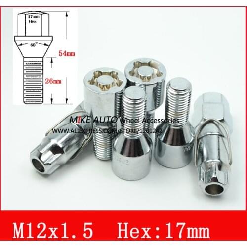 4Bolts +2Key for BMW VW Locking Bolts Alloy Wheel Cone Seat M12X1.5 Anti-Theft Forged Stainless Steel Car Automotive Lugs Nuts