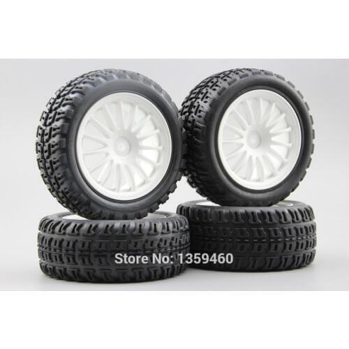 4pcs 1/10 Buggy Off Road Tire Tyre Front&Rear 15 Spoke White Nylon Wheel Rim Fit for 1:10 4WD Buggy Car 1/10 Tire 25042+27009