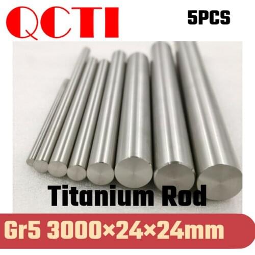 5pcs Gr5 24mm dia x 3000mm length Titanium Alloy Round Bar Rod Industry Machine Use DIY Anti-corrosion Material
