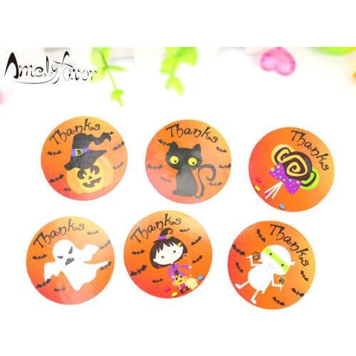 60PCS Halloween Sticker Pumpkin Candy Gift Bag Decor Sticker Halloween Party Decor Supplies Candy Gift Sticker Thanks Sticker