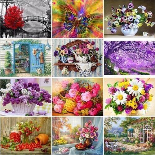 DIY 5D Diamond Painting Flower Diamond Embroidery Landscape Cross Stitch Full Round Drill Rhinestone Mosaic Art Wall Home Decor