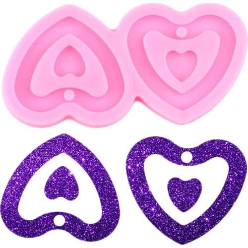 Shiny Glossy Heart Shape Silicone Mold Craft Custom Keychain Molds Jewelry Making Necklace Mould Pendant Polymer Clay Moulds