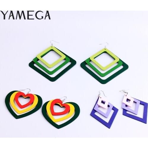 YAMEGA Large Multilayer Natural Wooden Earrings Long StaColorful Africa Drop statement Earring For Women Lady Girls 2019 New