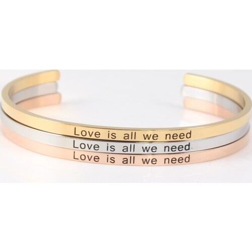 316L Stainless Steel 3.2mm Band Bangle Engraved Positive Inspirational Quote Cuff bracelet Mantra Bracelet for Women