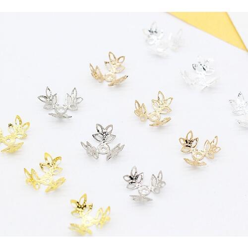 15MM Trefoil Receptacle Beads Plating Alloy Gold Hollow Flower Hat Jewelry Accessories Handmake Beaded Dorus Headwear Crafts