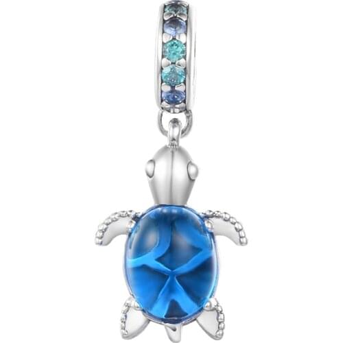 CKK Fit Pandora Bracelet 925 Sterling Silver Murano Glass Sea Turtle Dangle Beads Charms DIY Jewelry Making Wholesale