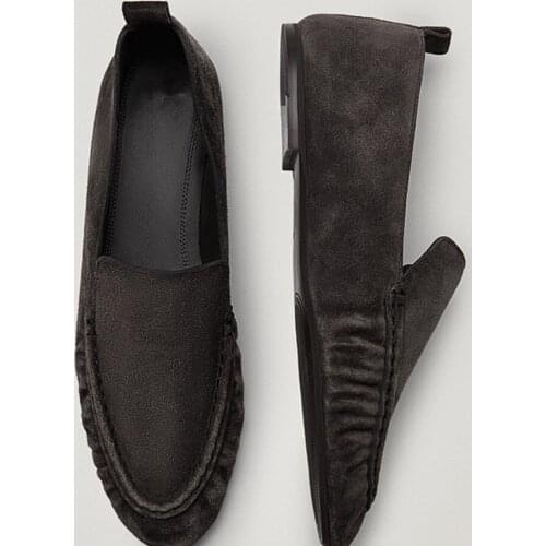 Jenny&Dave flat Women England Style Office Lady Pleating Cattle suede Slip-On Loafers Women Shoes Woman Shoes