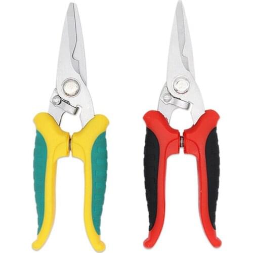Stainless Steel Electrician Scissors Wire Shears w/ Safety Lock Spring Scissors Fruit Flower Branch Shears Garden Pruning Shears