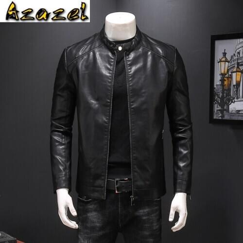 Hot 2020 New Fashion Autumn Male Leather Jacket Plus Size Black Mens Stand Collar Coats High Quality Men Leather Biker Jackets