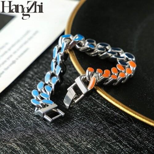 HANGZHI 2021 New Korean version of the trendy gradient color Cuban mens bracelet hit color hip hop simple jewelry