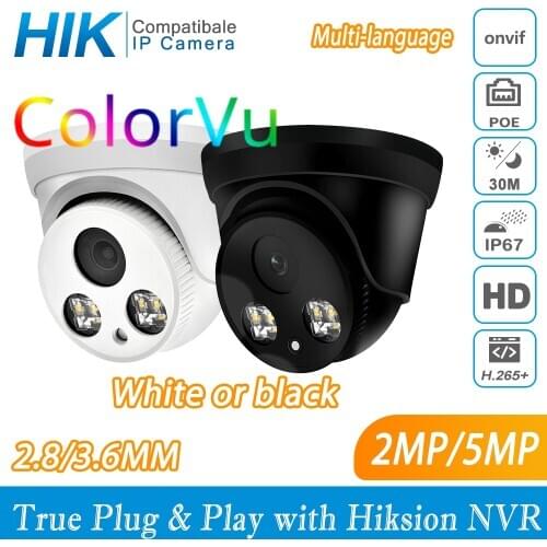 Hikvision Compatible ColorVu 5MP Dome POE IP Camera 8MP Home Security CCTV Camera 1080P IR 30m ONVIF H.265 P2P Plug&play IPC