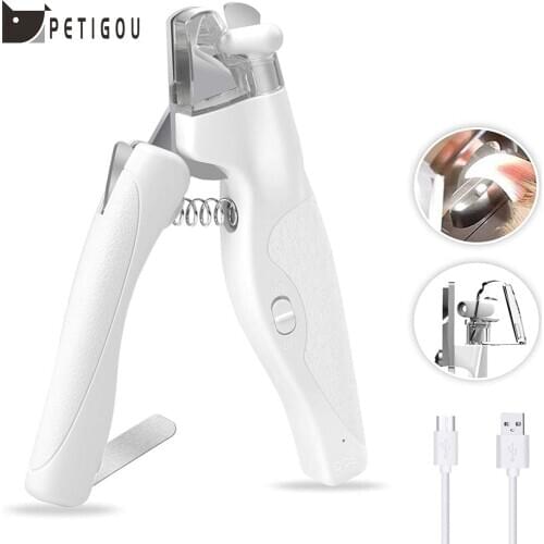 PetiGou Pet Nail Clippers with USB Charge, Dog & Cat Pets Nail Trimmer with LED Light, Hidden Nail File for Small Medium Pets