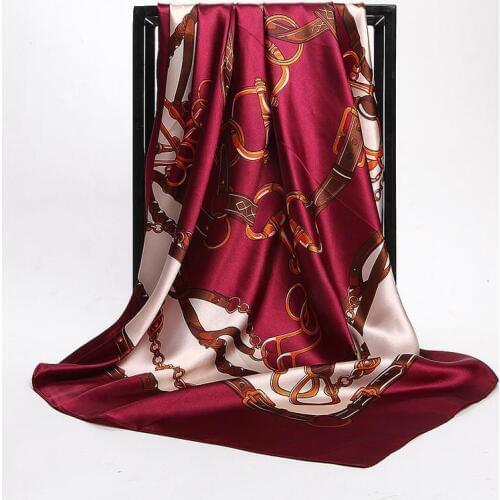 Summer Women Scarf Silk Print Foulard Satin Square Head Scarves Women Luxury Designer Shawls 90*90cm Bandana Large Muslim Hijab