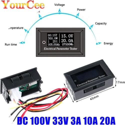 DC 100V 33V 10A 20A Mini Voltmeter Ammeter Digital Voltmeter Current Meter Head Power Meter Temperature Timer Battery Capacity