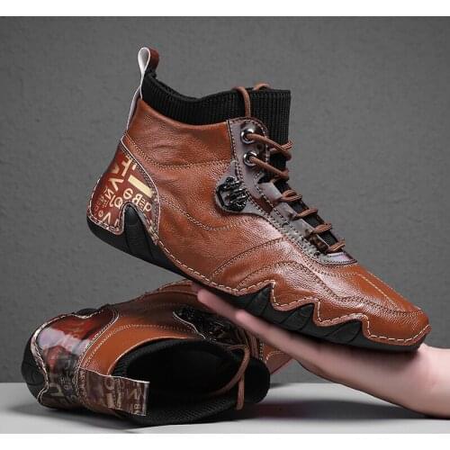 New Genuine Leather Men Boots Autumn Winter Designer Handmade Boots Men Luxury Brand Casual Shoes Sneakers High Top Ankle Boots