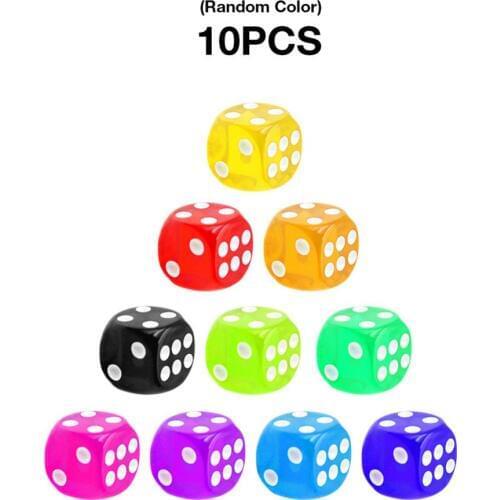 10PCS/Set Dice Set Transparent Dice Set 16mm Multi Color Six Sided Playing Games Dice Set For Club Table Board Games