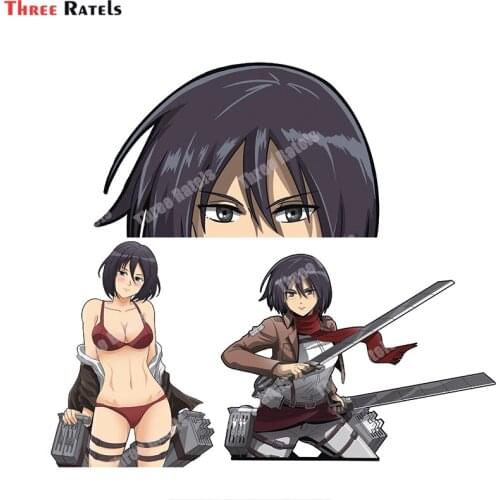 Three Ratels B365 Mikasa Peeker Attack On Titan For Jeep Window Sticker Cute Anime Girl Decor Decals Waterproof Property