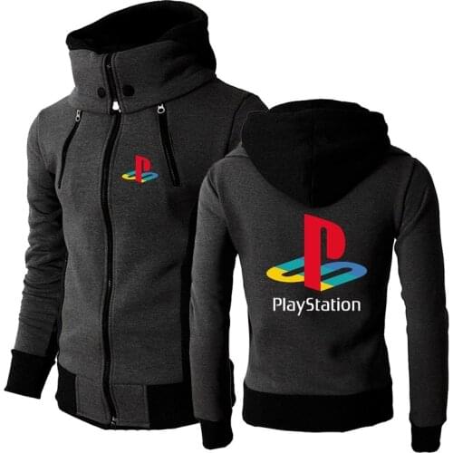2021 New Long sleeve PlayStation Logo Sportswear Harajuku Style Solid Color Male Wild Sweatshirt Zipper Hooded Coat N