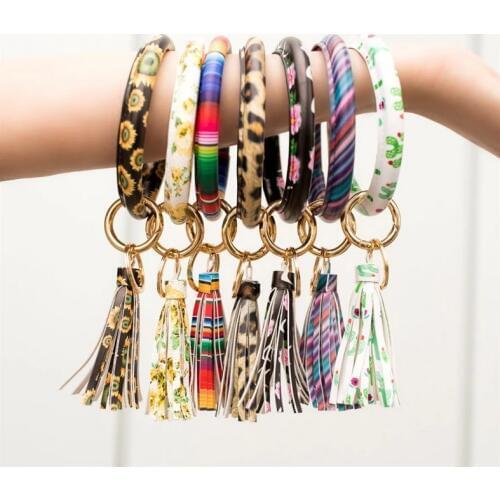 New Arrival PU Leather Big O Keychain Bracelet Tassel Drop Wristlet Bracelet for Women Fashion Hot Sale Wrist Strap