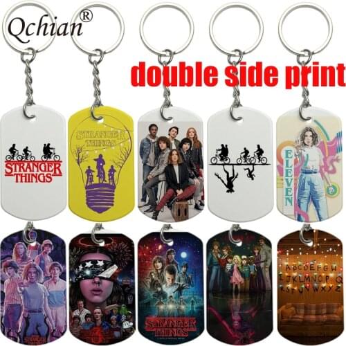 New Stranger things keychains Letter Key Chains Pendants Free Drop shipping Men Women Keyring Souvenir Gift double side print