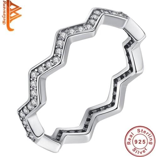 Wholesale Real Sterling Silver Rings For Women Wave Crystal Finger Ring Party Birthday S925 Silver Jewelry Mothers day Gift