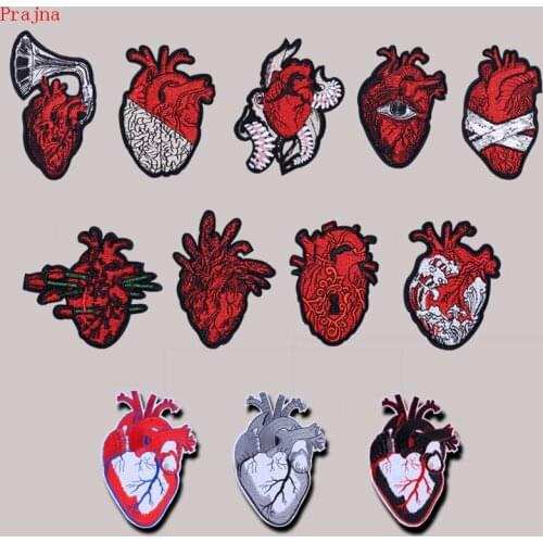Pulaqi Red Heart Patches Cloth Patch Stripe Embroidered Iron On Punk Patches For Clothing Badges Hippie For Clothes Applique DIY