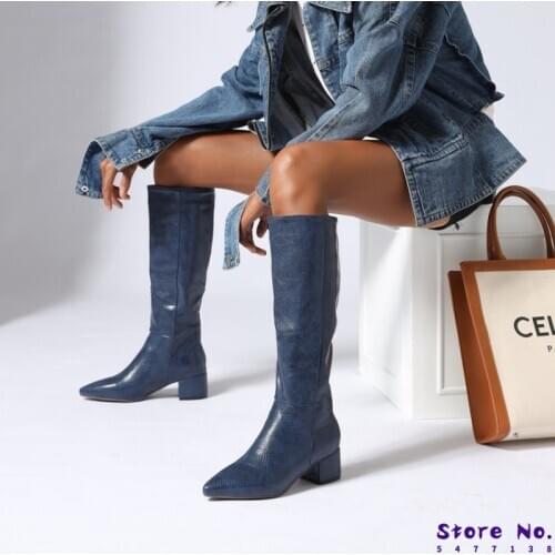 Women knee high boots chaussure gladiator booties warm mid heels slip on luxury PU leather shoes woman zapatos mujer sapatoH1048
