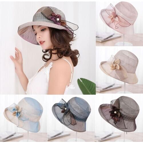 Women Summer Anti-Ultraviolet Large Hat Flower Sun Visor Wild Fashion Cloth Hat Women large Sun Hat Folding Beach Girl Wholesale