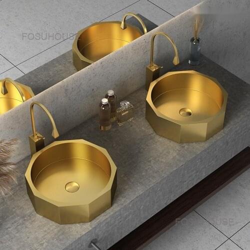 Light Luxury Stainless Steel Bathroom Sinks Gold Platform Basin Single Basin Hotel Bathroom Washbasins Household Balcony Sinks